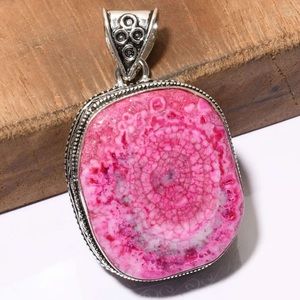 #221 Pink Solar Agate Handcrafted Pendant In An Antique Setting NWOT
